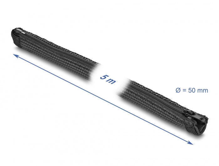 Delock Geflechtschlauch mit Reißverschluss hitzebeständig 5 m x 50 mm schwarz