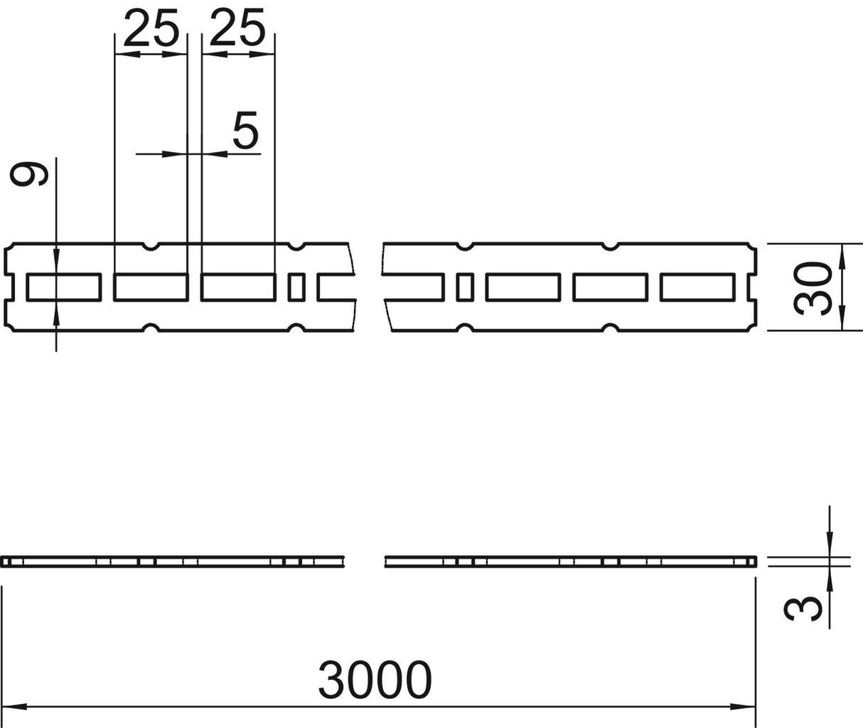 BETTERMANN flschiene ST 3000x30x3mm 9mm CMCP3000FT D3mm Steg_gel
