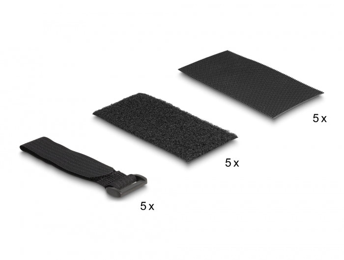 Delock Klettpad selbstklebend mit Klett-Kabelbinder Set 10 Stück schwarz