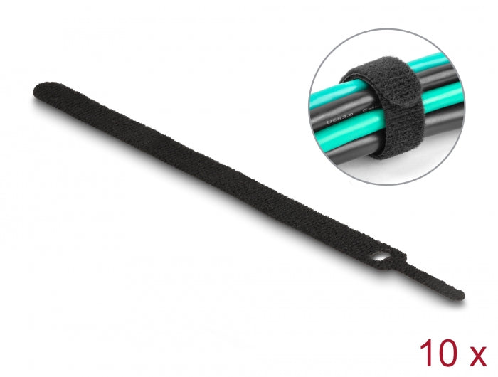 Delock Klett-Kabelbinder L 200 x B 12 mm schwarz 10 Stück