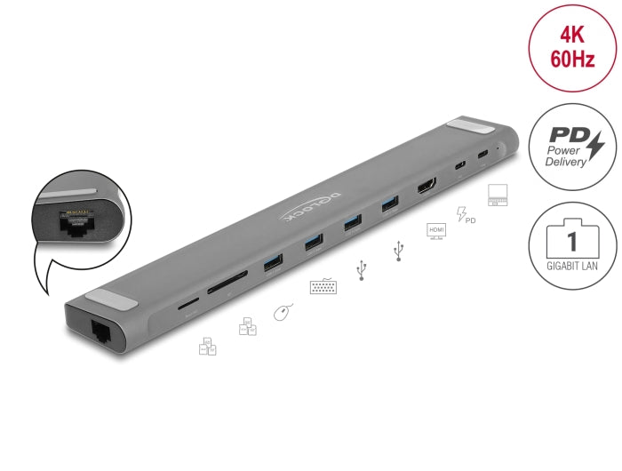 Delock USB Type-C™ Slim Dockingstation 4K - HDMI / USB 3.2 Gen 1 / LAN / SD / PD 3.0