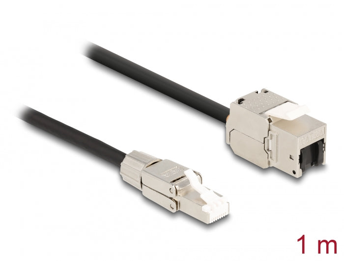 Delock Kabel RJ45 Stecker feldkonfektionierbar zu Keystone Modul RJ45 Buchse Cat.6A 1 m