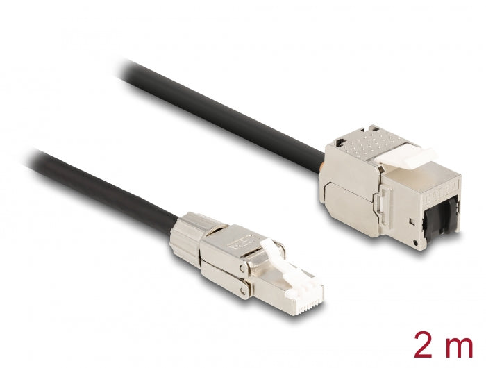 Delock Kabel RJ45 Stecker feldkonfektionierbar zu Keystone Modul RJ45 Buchse Cat.6A 2 m