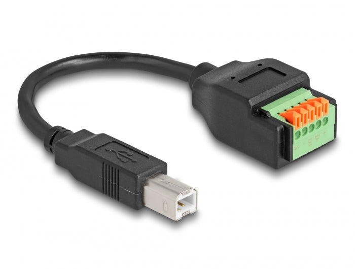 Delock USB 2.0 Kabel Typ-B Stecker zu Terminalblock Adapter mit Drucktaster 15 cm