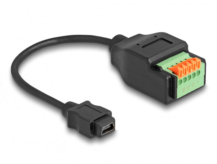 Delock USB 2.0 Kabel Typ Mini-B Buchse zu Terminalblock Adapter mit Drucktaster 15 cm