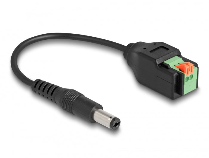 Delock DC Kabel 2,1 x 5,5 mm Stecker zu 2 Pin Terminalblock Adapter mit Drucktaster 15 cm