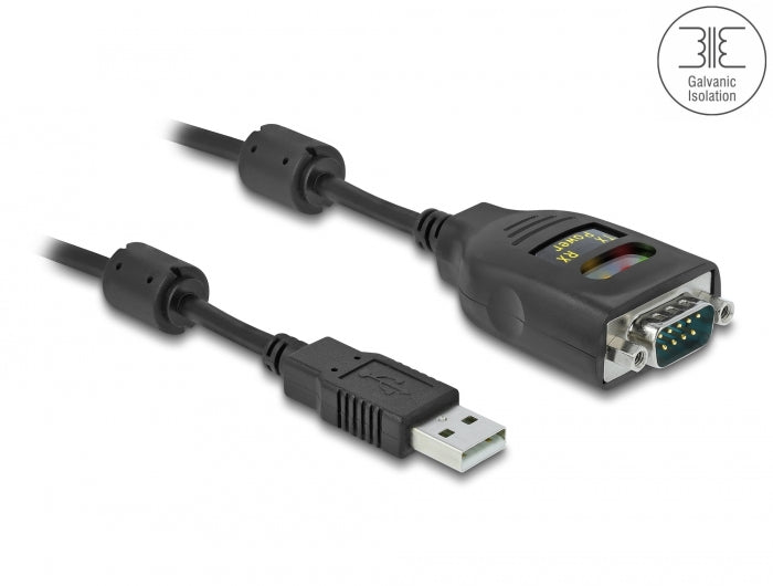 Delock Isolator USB 2.0 Typ-A zu RS-232 D-Sub 9 Stecker galvanische Trennung 2,5 kV 2m