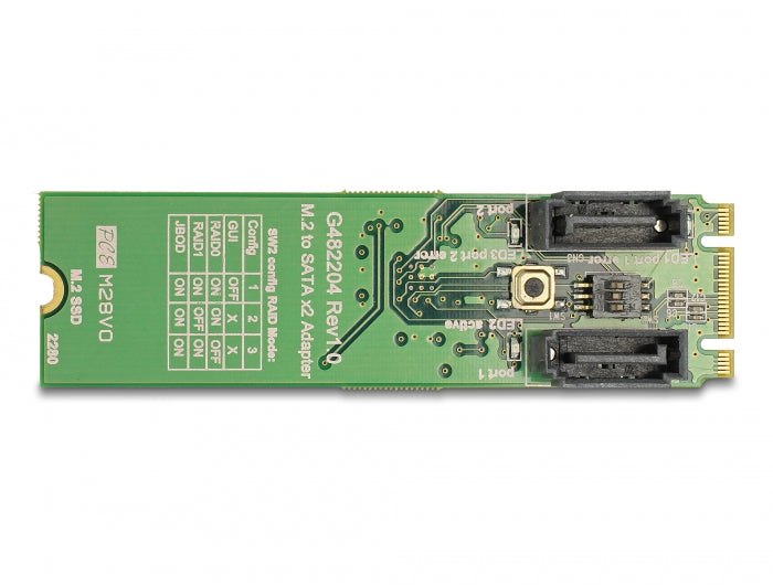 Delock Konverter M.2 Key B+M Stecker > 2 x SATA 7 Pin Stecker mit RAID
