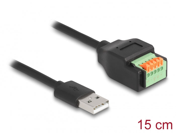Delock USB 2.0 Kabel Typ-A Stecker zu Terminalblock Adapter mit Drucktaster 15 cm