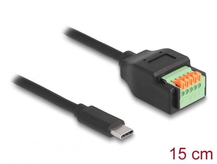 Delock USB 2.0 Kabel USB Type-C™ Stecker zu Terminalblock Adapter mit Drucktaster 15 cm