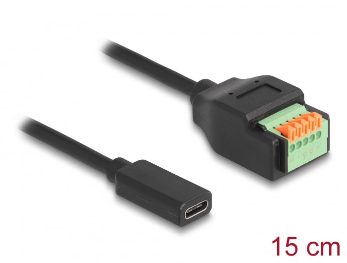 Delock USB 2.0 Kabel USB Type-C™ Buchse zu Terminalblock Adapter mit Drucktaster 15 cm