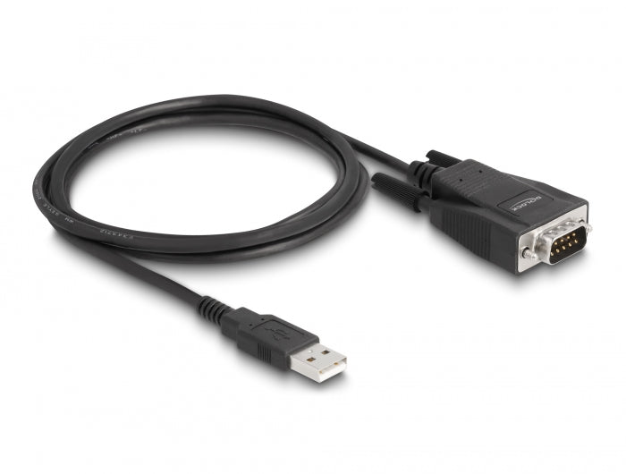 Delock Adapter USB 2.0 Typ-A Stecker zu 1 x Seriell RS-232 D-Sub 9 Stecker mit Schrauben und Muttern ESD Überspannungsschutz