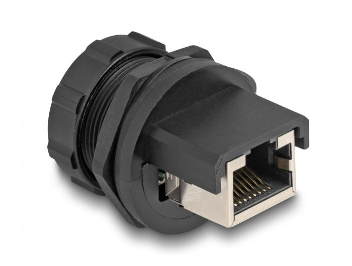 Delock RJ45 Cat.6A Kupplung mit Verschlusskappe zum Einbau IP67 staub- und wasserdicht