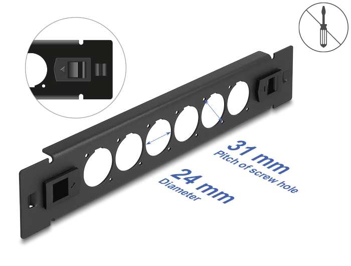 Delock 10″ D-Typ Patchpanel 6 Port werkzeugfrei schwarz