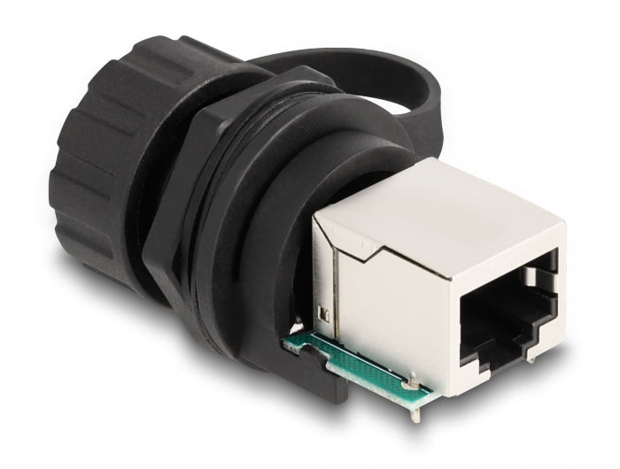 Delock Kabelverbinder RJ50 Buchse zu RJ50 Buchse zum Einbau mit Verschlusskappe IP68 staub- und wasserdicht schwarz