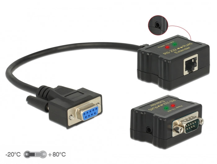 Delock Extender RS-232 DB9 Buchse RJ45 Buchse zu RS-232 DB9 Stecker RJ45 Buchse ESD Schutz 1200 m Reichweite erweiterter Temperaturbereich