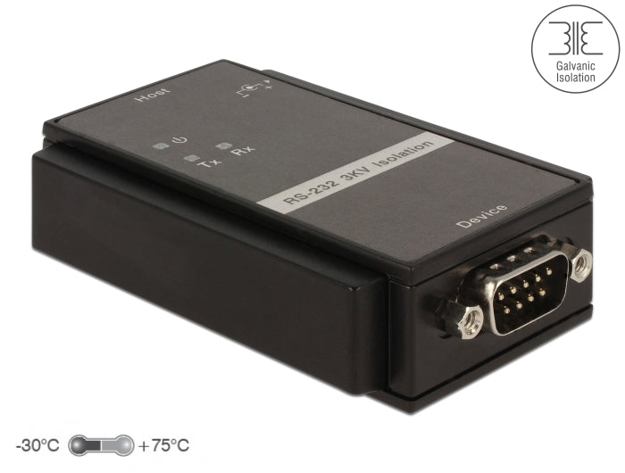 Delock Isolator RS-232 D-Sub 9 Buchse zu RS-232 D-Sub 9 Stecker galvanische Trennung 3 kV