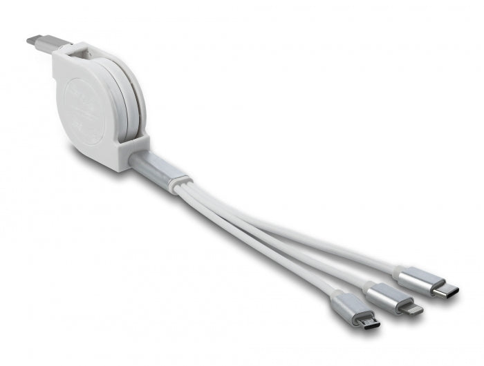 Delock USB Type-C™ 3 in 1 Aufrollladekabel für Lightning™ / Micro USB / USB Type-C™ weiß