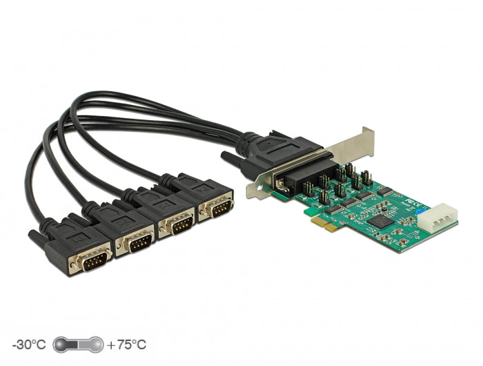 Delock PCI Express x1 Karte zu 4 x Seriell RS-232 High Speed 921K mit Spannungsversorgung