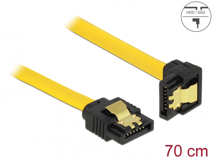 Delock SATA 3 Gb/s Kabel gerade auf unten gewinkelt 70 cm gelb