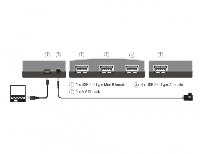 Delock USB 2.0 Externer Hub 4 Port