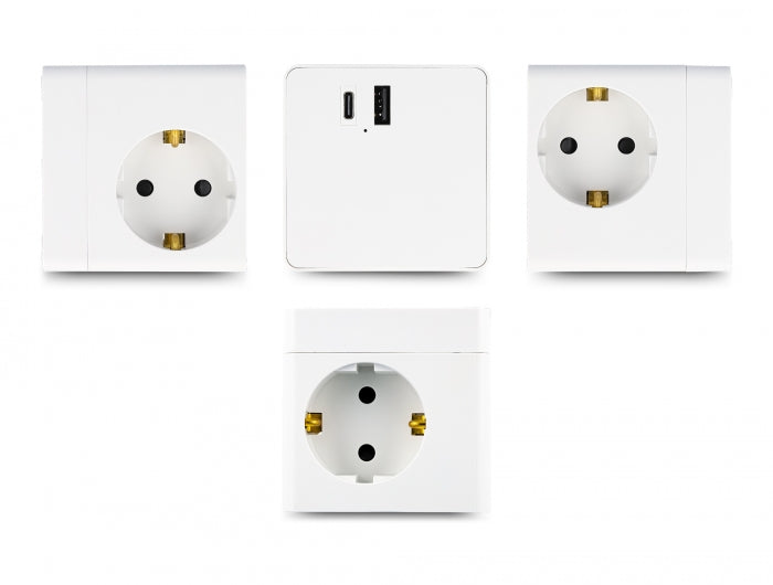 Delock Steckdosenwürfel mit Verlängerungskabel 3-fach mit Kindersicherung und USB PD 3.0 Ladegerät 20 W, 1,5 m Kabel, weiß
