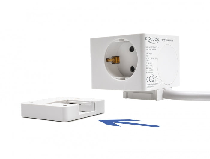 Delock Steckdosenwürfel mit Verlängerungskabel 3-fach mit Kindersicherung und USB PD 3.0 Ladegerät 20 W, 1,5 m Kabel, weiß