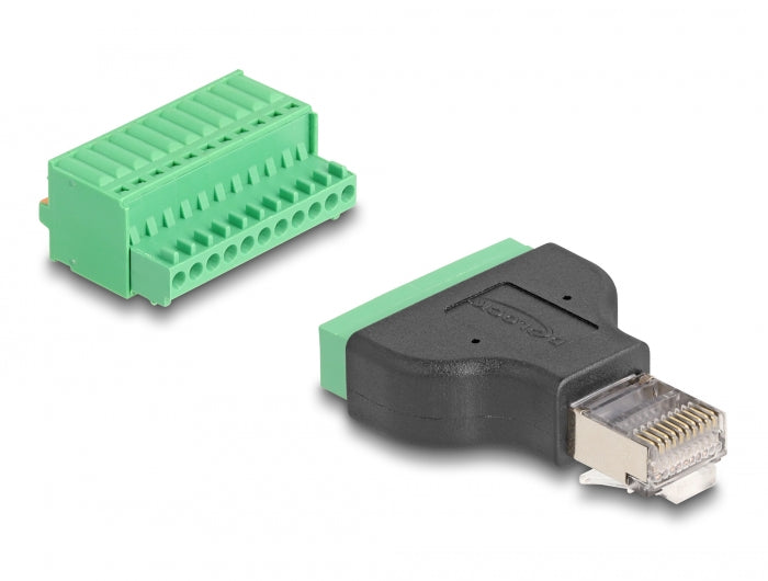Delock RJ50 Stecker zu Terminalblock Adapter mit Drucktaster