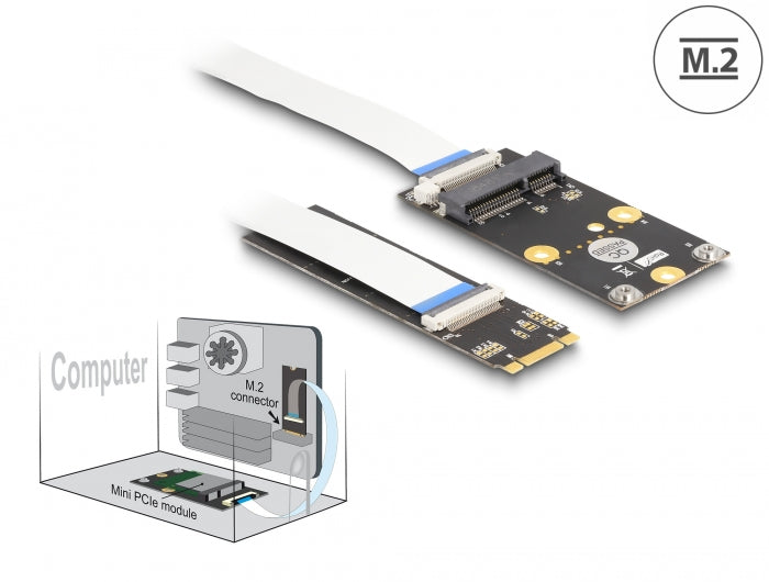 Delock Konverter M.2 Key B+M Stecker zu 1 x Mini PCIe Slot half size / full size mit flexiblem Kabel