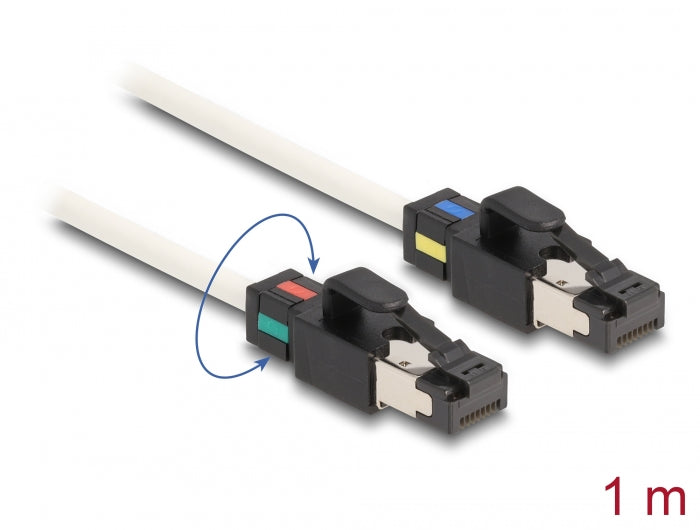 Delock Netzwerkkabel RJ45 Stecker zu Stecker Cat.6A S/FTP mit drehbarer Farbmarkierung 1 m weiß