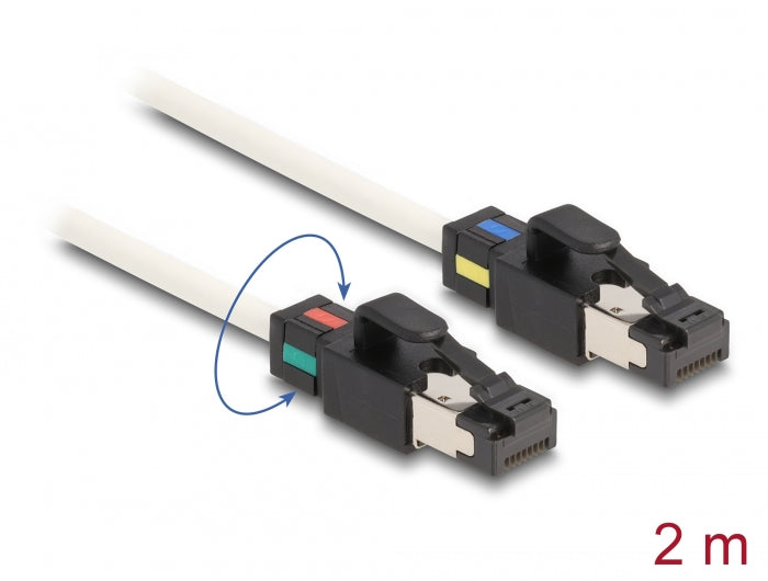 Delock Netzwerkkabel RJ45 Stecker zu Stecker Cat.6A S/FTP mit drehbarer Farbmarkierung 2 m weiß