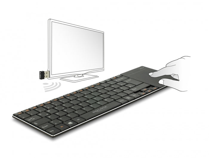 Delock Funktastatur für Smart TV und Windows PCs mit Touchpad 6 mm flach