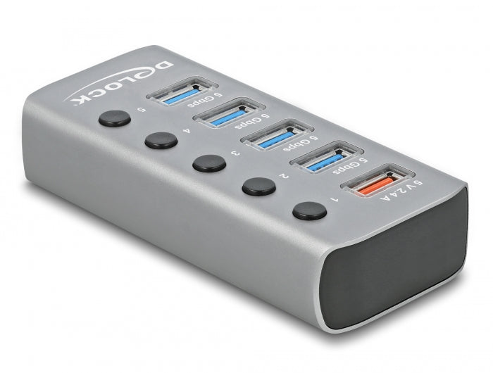 Delock USB 5 Gbps Hub mit 4 Ports + 1 Schnellladeport mit Schalter und Beleuchtung