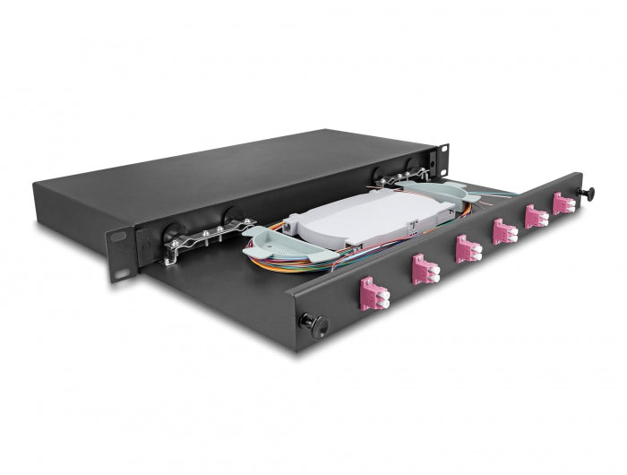 Delock 19″ LWL Spleißbox 6 x LC Duplex OM4 1HE komplett bestückt