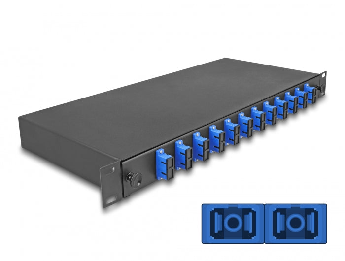 Delock 19″ LWL Spleißbox 12 x SC Duplex OS2 1HE komplett bestückt