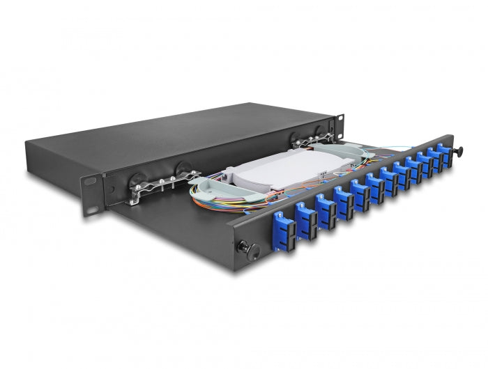 Delock 19″ LWL Spleißbox 12 x SC Duplex OS2 1HE komplett bestückt