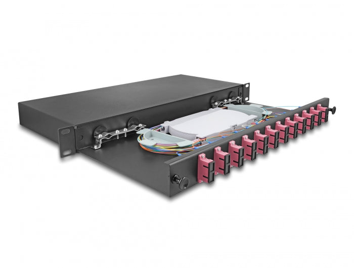 Delock 19″ LWL Spleißbox 12 x SC Duplex OM4 1HE komplett bestückt