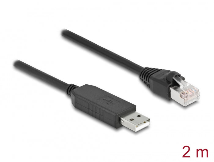 Delock Serielles Anschlusskabel mit FTDI Chipsatz, USB 2.0 Typ-A Stecker zu RS-232 RJ45 Stecker 2 m schwarz
