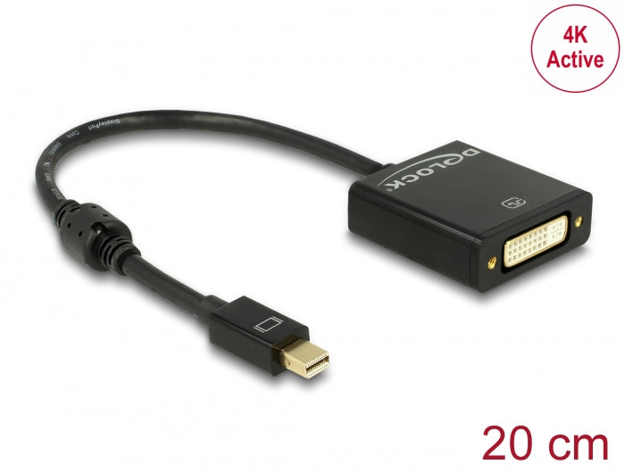 Delock Adapter mini DisplayPort 1.2 Stecker > DVI Buchse 4K Aktiv schwarz