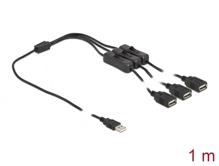 Delock Kabel USB Typ-A Stecker zu 3 x USB Typ-A Buchse mit Schalter 1 m