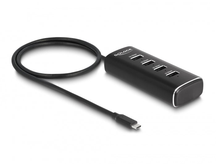 Delock 4 Port USB 10 Gbps Hub mit USB Type-C™ Anschluss 60 cm Kabel und Schalter für jeden Port