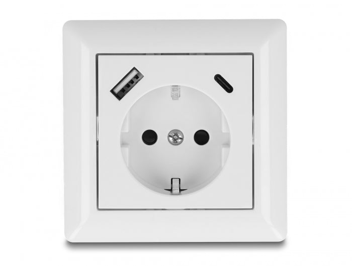 Delock Einbausteckdose mit 2 USB Ladeports, 1 x USB Typ-A und 1 x USB Type-C™ mit PD 3.0, 18 W