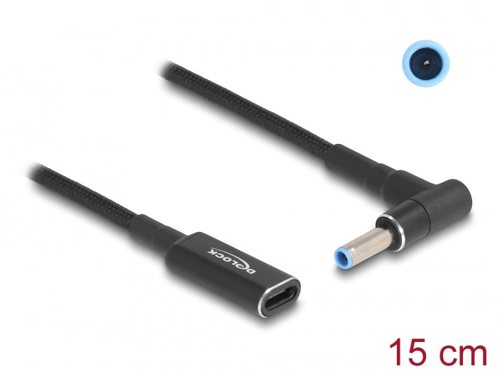 Delock Adapterkabel für Notebook Ladekabel USB Type-C™ Buchse zu HP 4,5 x 3,0 mm Stecker 90° gewinkelt 15 cm