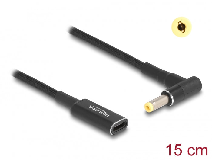 Delock Adapterkabel für Notebook Ladekabel USB Type-C™ Buchse zu HP 4,8 x 1,7 mm Stecker 90° gewinkelt 15 cm
