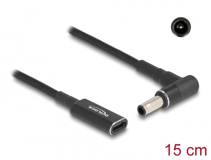 Delock Adapterkabel für Notebook Ladekabel USB Type-C™ Buchse zu Samsung 5,5 x 3,0 mm Stecker 90° gewinkelt 15 cm