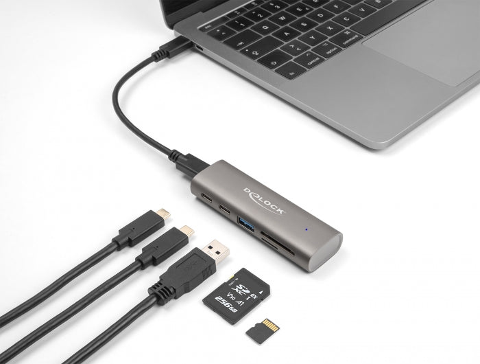 Delock 3 Port USB 10 Gbps Hub inklusive SD und Micro SD Card Reader mit USB Type-C™ Anschluss