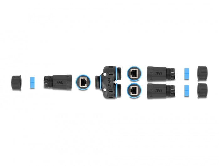 Delock Kabelverbinder RJ45 Buchse zu 2 x RJ45 Buchse Cat.6A wasserfest