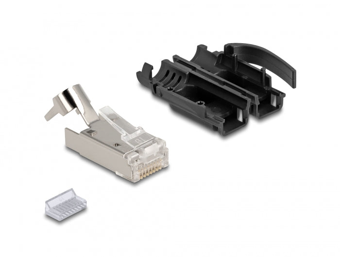 Delock RJ45 Modularer Stecker mit Zugentlastung Cat.6A und robuster Knickschutztülle 25er Set