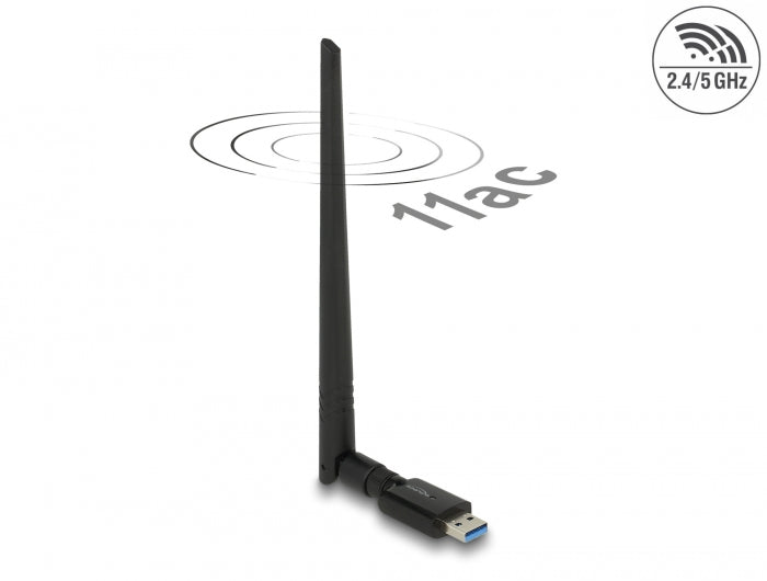 Delock USB Dualband WLAN ac/a/b/g/n Stick 867 + 300 Mbps mit externer Antenne