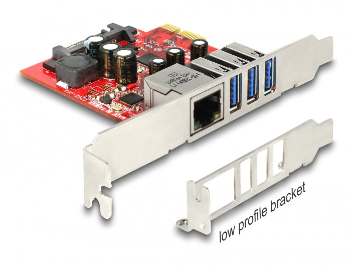 Delock PCI Express x1 Karte zu 3 x extern USB 5 Gbps + 1 x extern Gigabit LAN - Low Profile Formfaktor